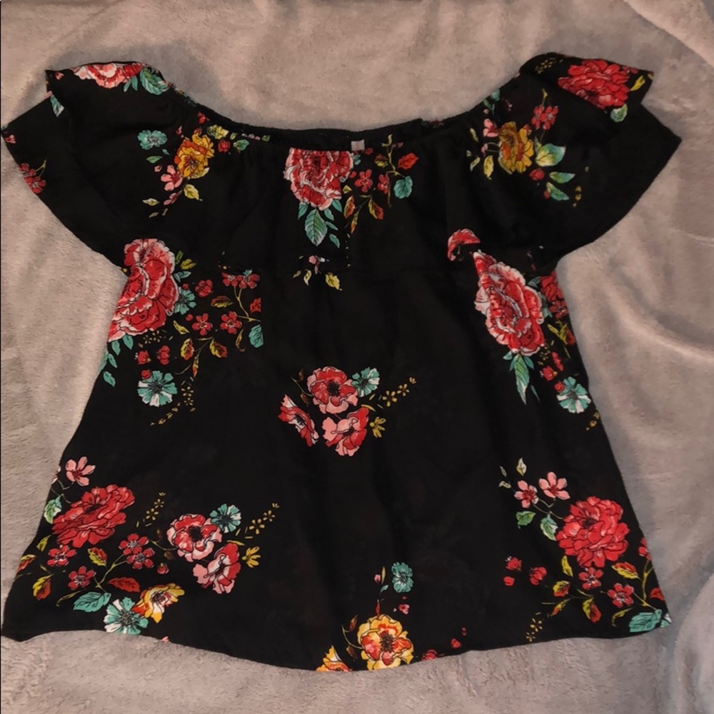 Off The Shoulder Black Floral Top